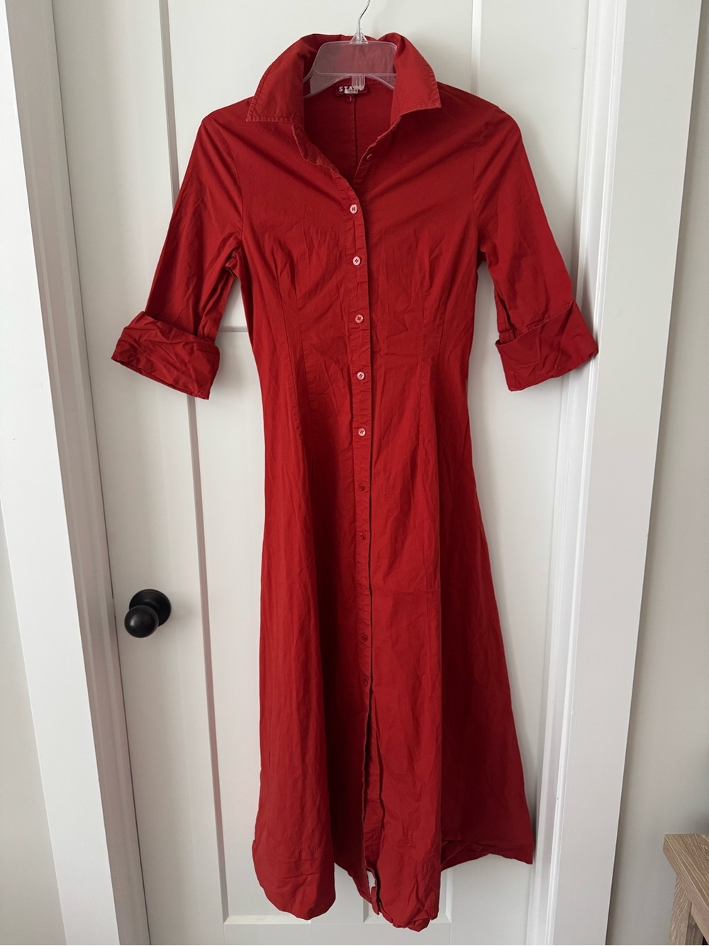 Staud Joan maxi dress Button-Front Maxi Shirt Dress in Rust Orange - Picture 7 of 10